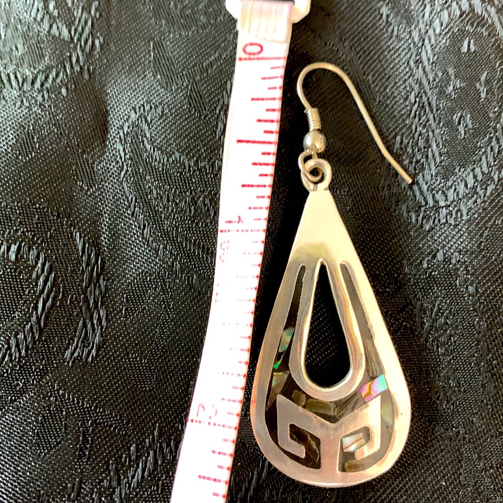 Mexican 925 Silver Teardrop Fishhook Earrings with Iridescent Abalone Insets - Picture 4 of 4